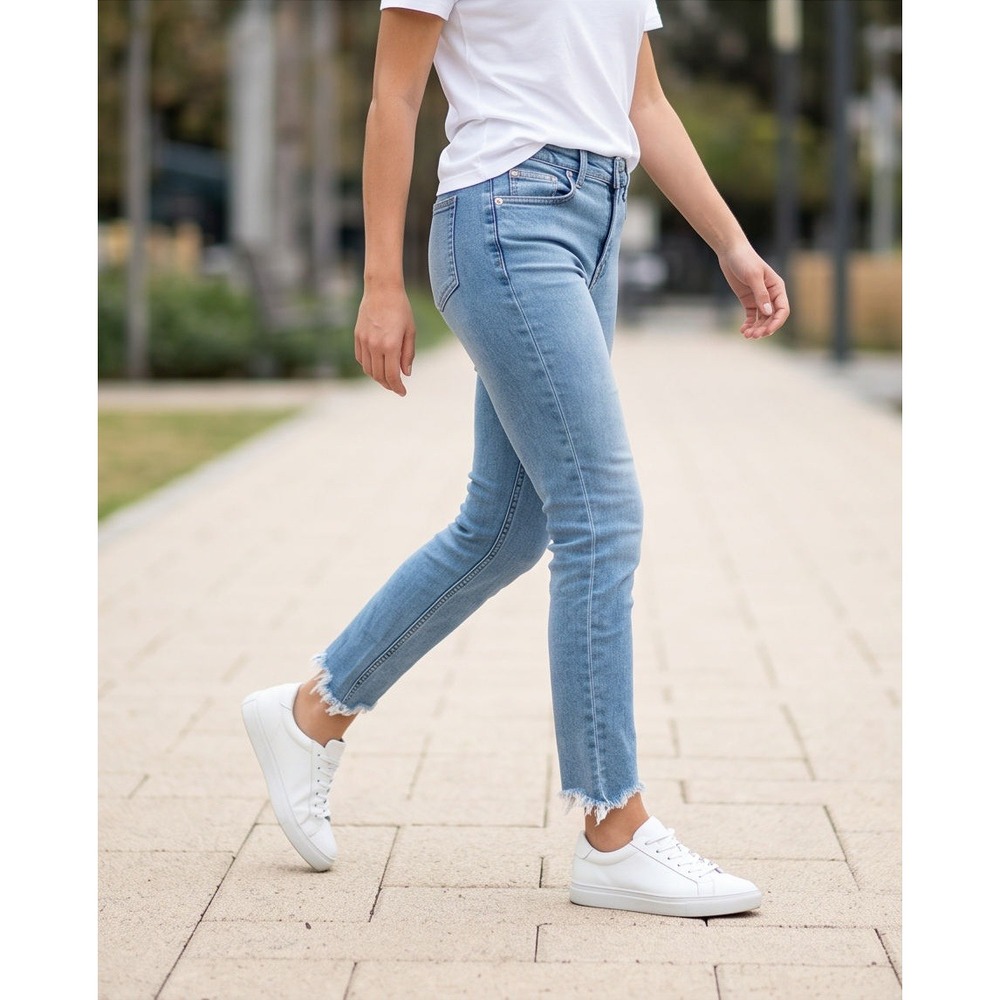 Rag & Bone 30x27 Cate Mid-Rise Ankle Skinny Jeans Harper Blue Raw Hem